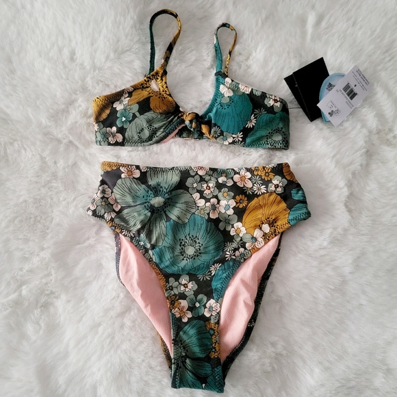 🐠VOLCOM GIRLS NOTHING BUD LOVE BIKINI SET - JADE SIZE 8 - Picture 3 of 4